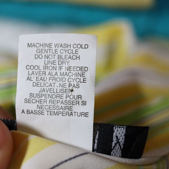 Ninety Vintage Chevron Striped Button-Up Blouse Yellow Green Size LG - Picture 12 of 13